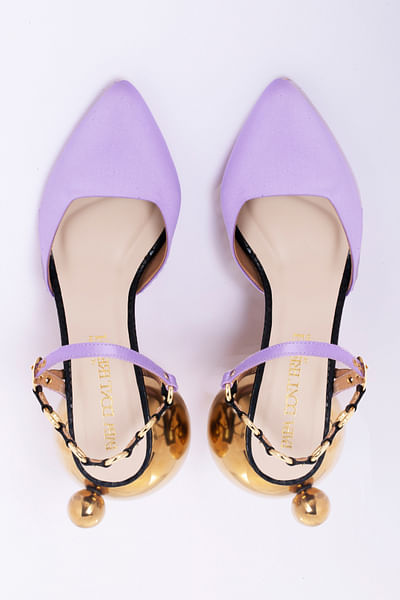 Lilac pointy toe metallic ball heels