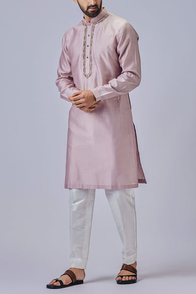 Lilac silk kurta set