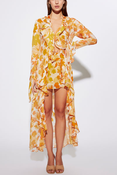 Lime and white floral printed smocked dress