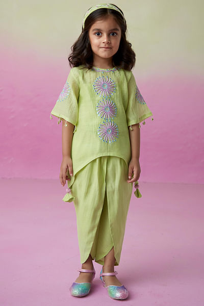 Lime floral embroidered kurta and pants