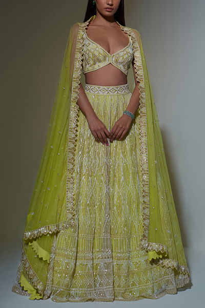 Lime green embroidered lehenga set