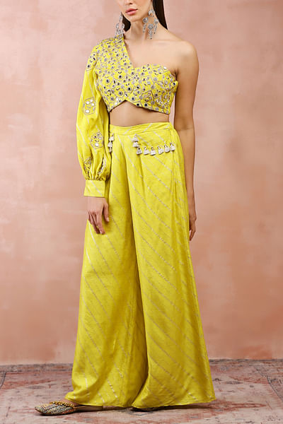 Lime green embroidered palazzo set