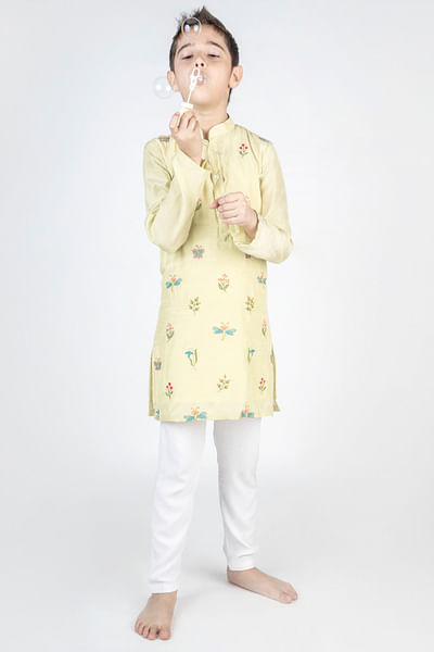Lime green floral embroidery kurta set