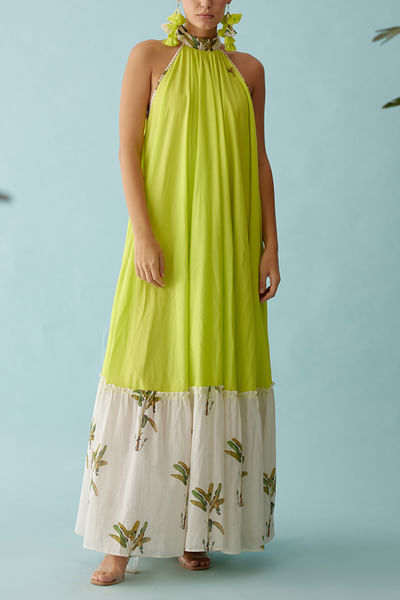 Lime green halter maxi dress
