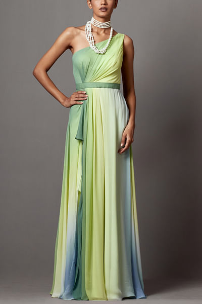 Lime ombre one-shoulder gown