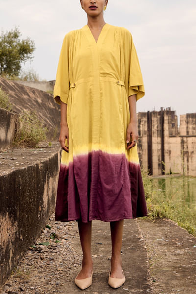Lime yellow and plum dip-dyed dress