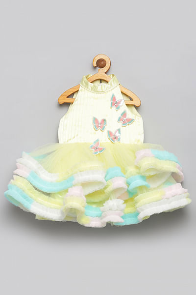 Lime yellow butterfly ruffle layered dress