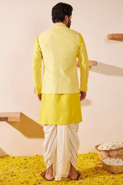 Shreyansh Designs Lime yellow chevron embroidery bandi kurta set SHRMAR25D119854