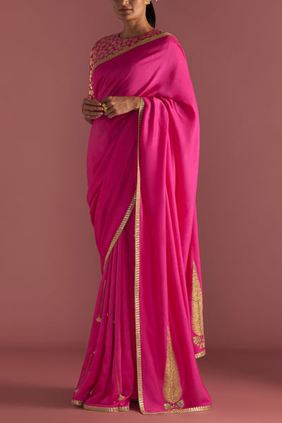Magenta gota embellished saree set
