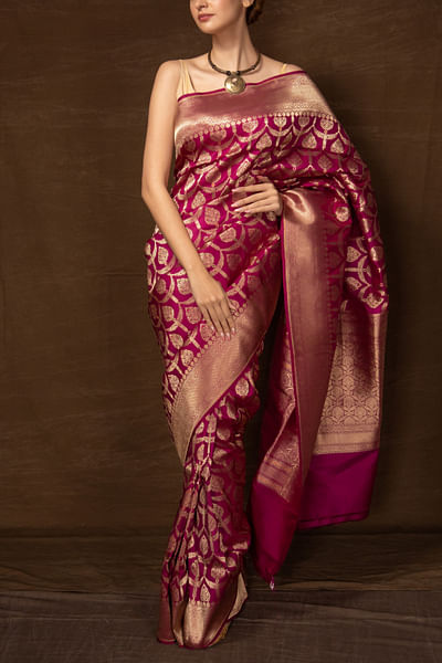 Magenta handwoven banarasi silk sari