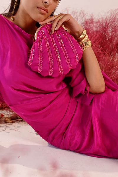 Magenta sequin embroidered potli bag