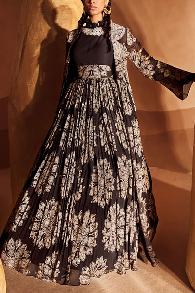 Mandala print jacket anarkali set