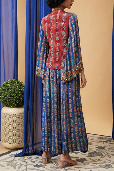 Soup by Sougat Paul Maroon and blue artsy print angrakha co-ords SSPNOV2314