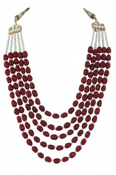 Maroon bead and pearl layered necklace