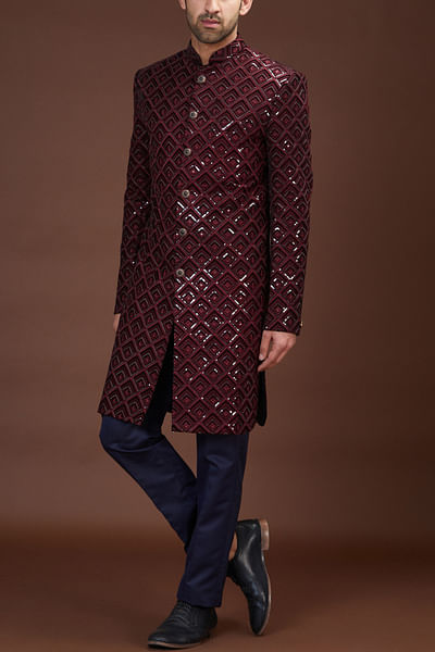Maroon embellished jacket sherwani
