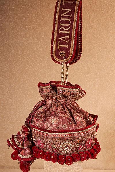 Maroon embroidered potli bag