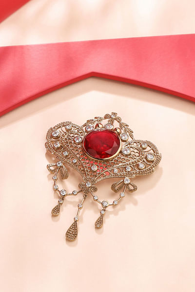 Maroon glass stone studded brooch