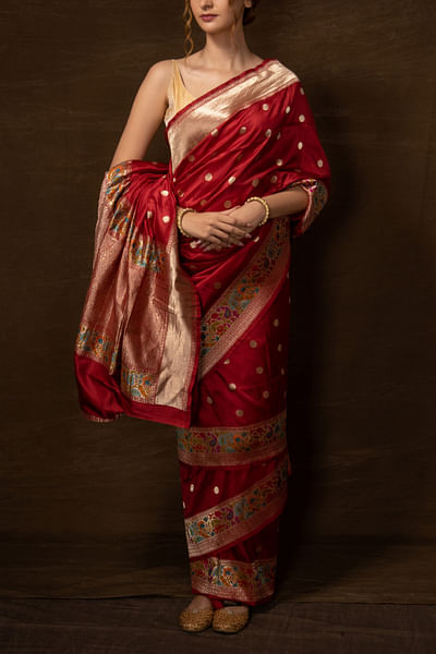 Maroon handwoven banarasi silk sari