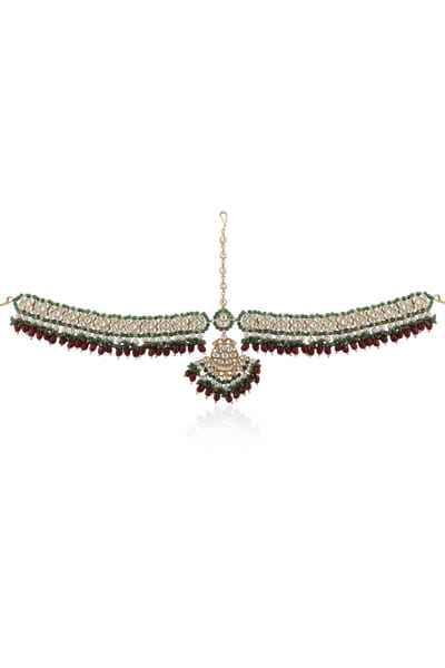Maroon jadtar stone embellished matha patti
