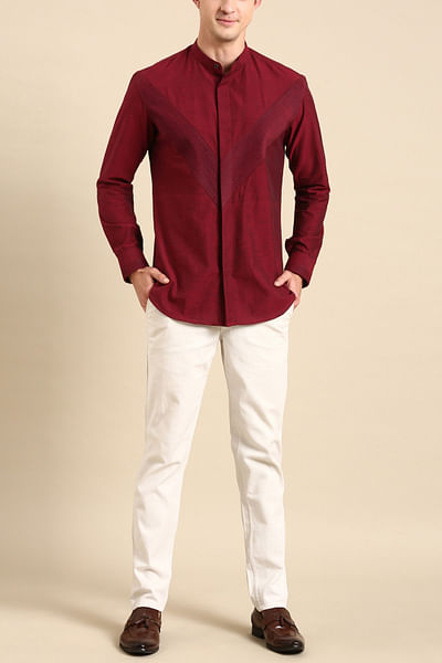 Maroon micro pintuck shirt