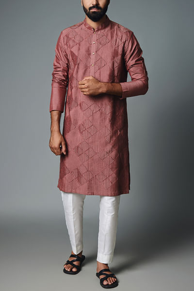 Maroon pintuck cotton silk kurta set