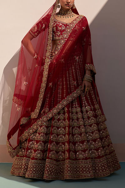 Maroon zardozi embroidery bridal lehenga set