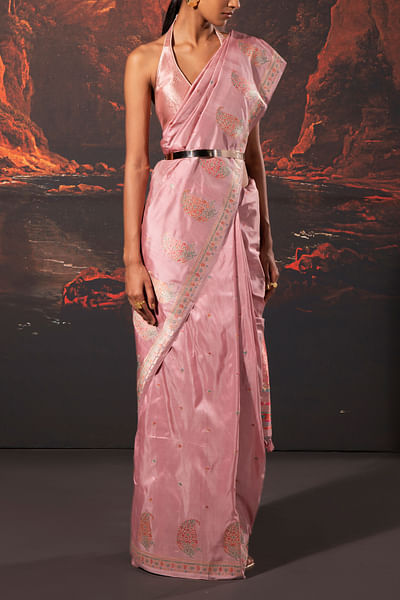 Mauve banarasi silk saree set