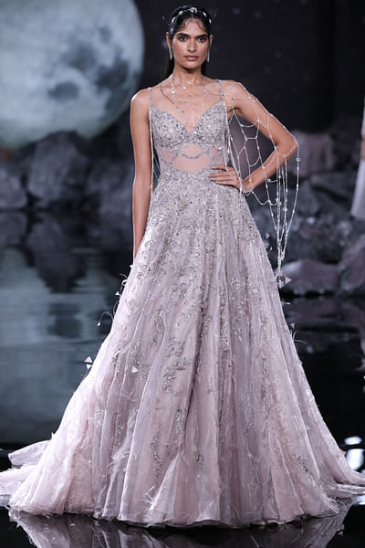 Mauve crystal embroidery gown