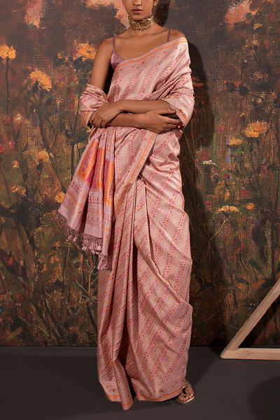 Mauve handwoven zari silk saree set
