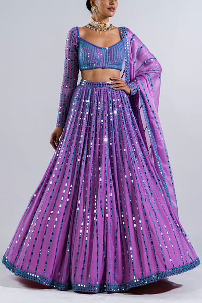Mauve mirror embroidered lehenga set