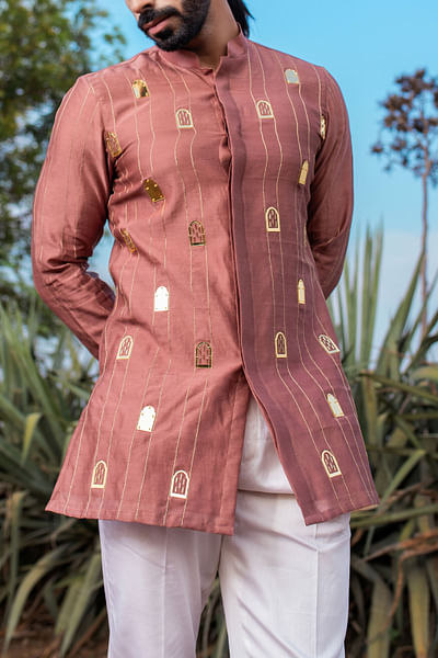 Mauve motif embroidery short kurta set