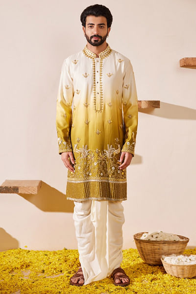 Mehendi green ombre embroidery kurta dhoti set