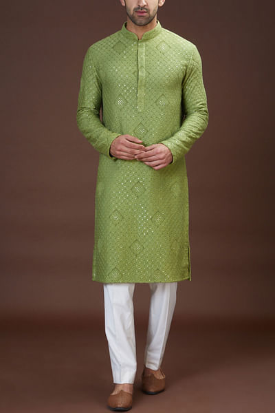 Mehendi green sequin embroidered kurta