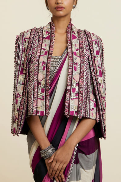 Merlot embellished textured jacket
