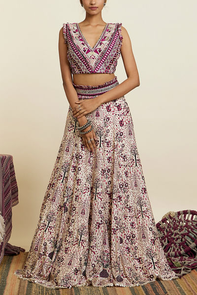 Merlot floral print lehenga set