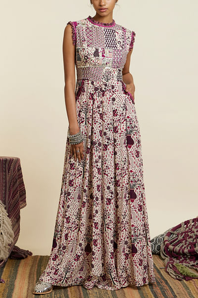 Merlot floral print patchwork jumpsuit