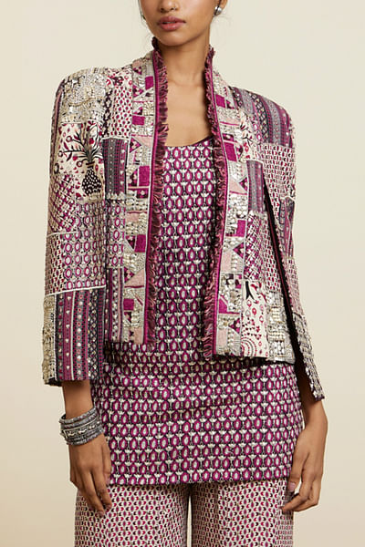 Merlot patchwork embellished jacket