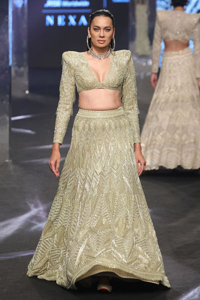 Metallic green embellished lehenga set