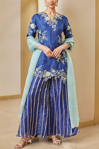Midnight blue aari applique sharara set