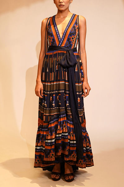 Midnight blue aztec print maxi dress