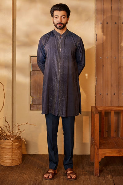 Midnight blue bead embroidered kurta set