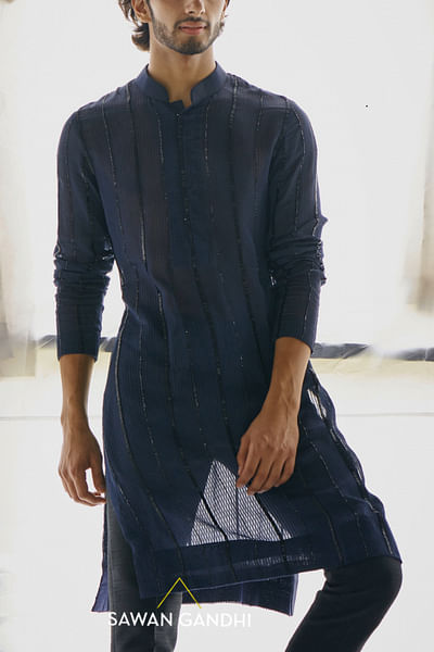 Midnight blue cutdana embellished kurta set