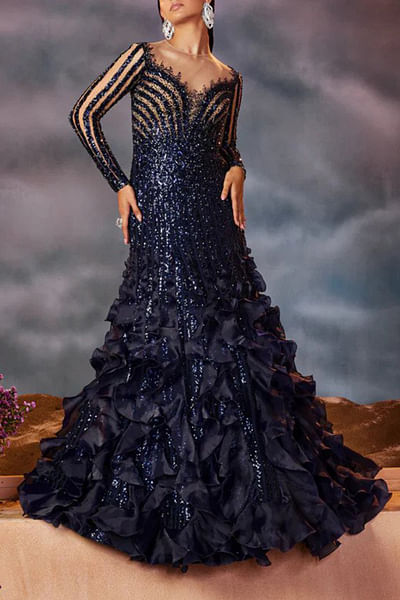 Midnight blue embellished gown