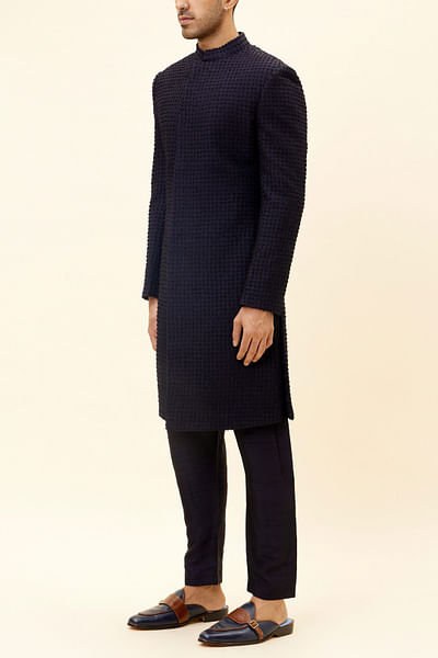 Midnight blue embellished sherwani set