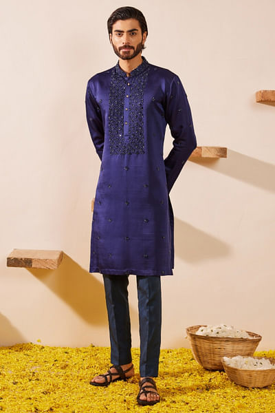 Midnight blue embroidered kurta set