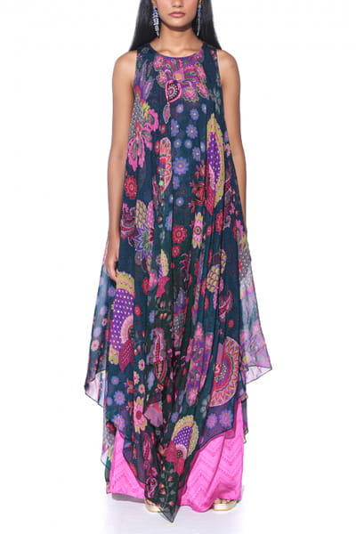 Siddhartha Bansal Midnight blue highlow tunic set SDBJAN2417