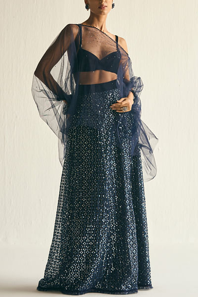 Midnight blue sequin embroidery lehenga set