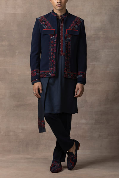 Midnight navy thread embroidered bandhgala set