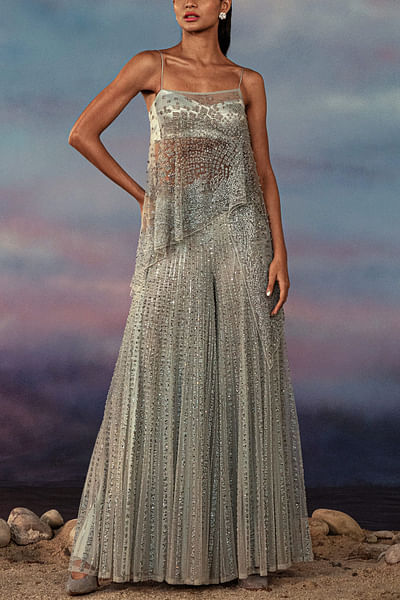 Mineral blue 3D embellished co-ords