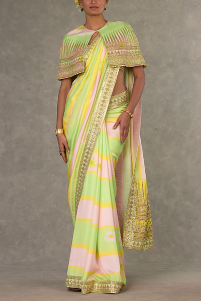 Mint and baby pink leheriya printed sari set